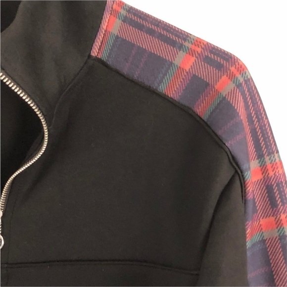 TOPMAN Black Bomber Plaid Panel Zip Front Jacket Unisex XS - Picture 5 of 11